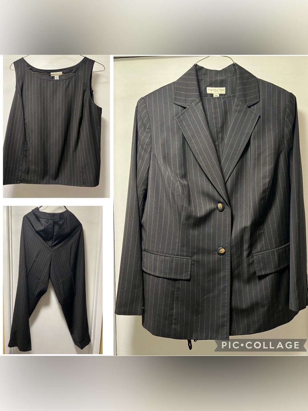 Amanda Smith Woman 3 Piece Pinstripe Suit. Dark Brown. Size 16W. Pre-Owned.